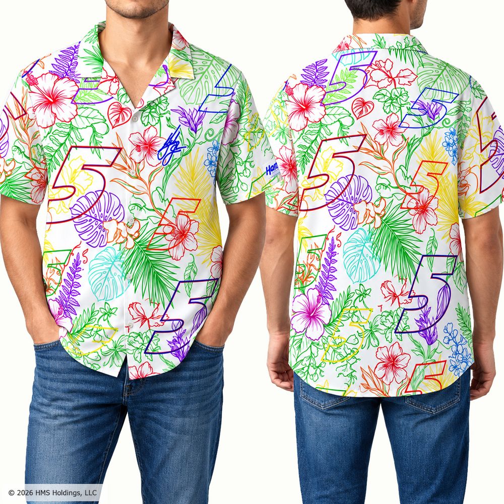 Hendrick Motorsports Kyle Larson #5 White Tropical Floral Hawaiian Shirt