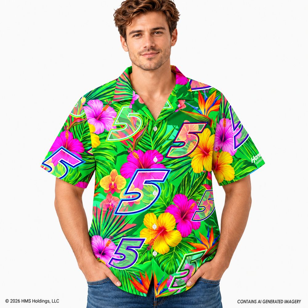 Hendrick Motorsports Kyle Larson #5 Green Tropical Floral Hawaiian Shirt