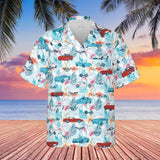 C1-C6 Corvette Hawaiian Shirt for Men, Multicolor Cars and Logos Tropical Design, Button-Down Short Sleeve, Classic Fit, Lightweight Summer Beach Shirt