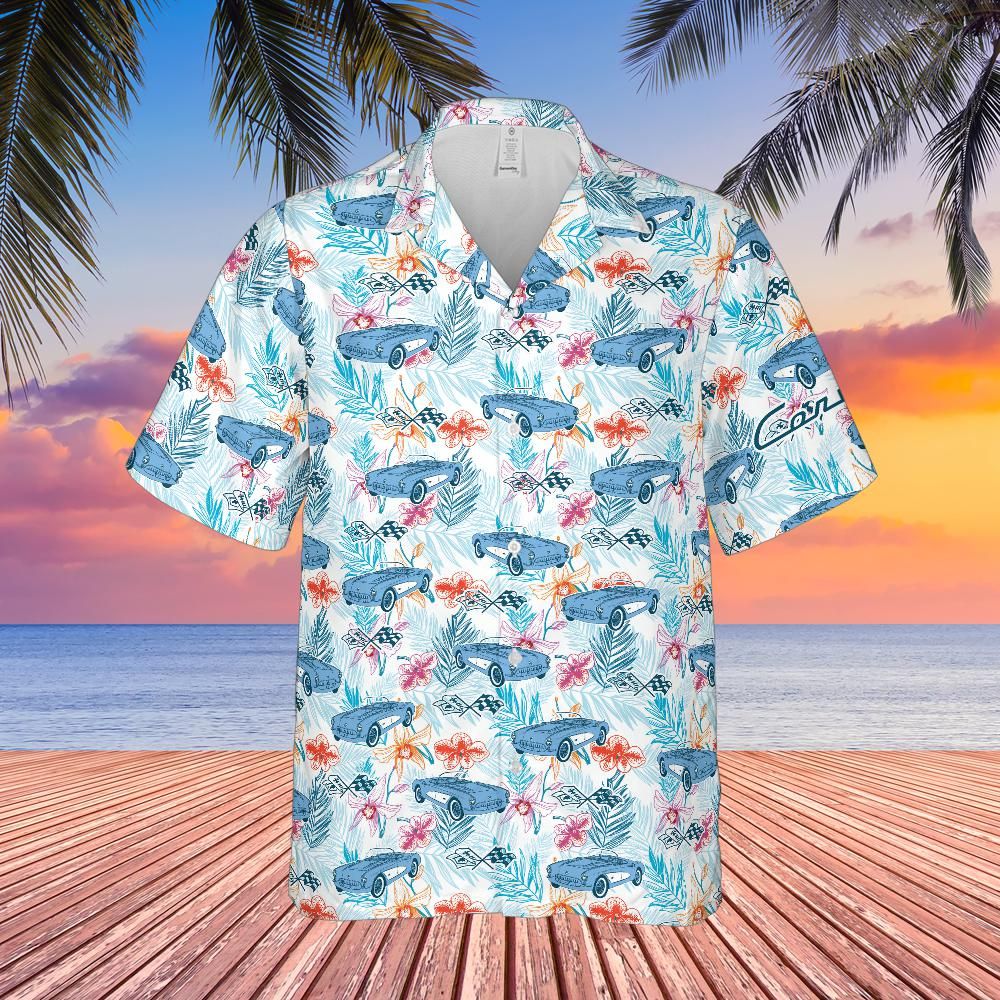 C1 Chevrolet Corvette Hawaiian Shirt Horizon Blue Men's Short Sleeve Front Button Hawaiian Shirt