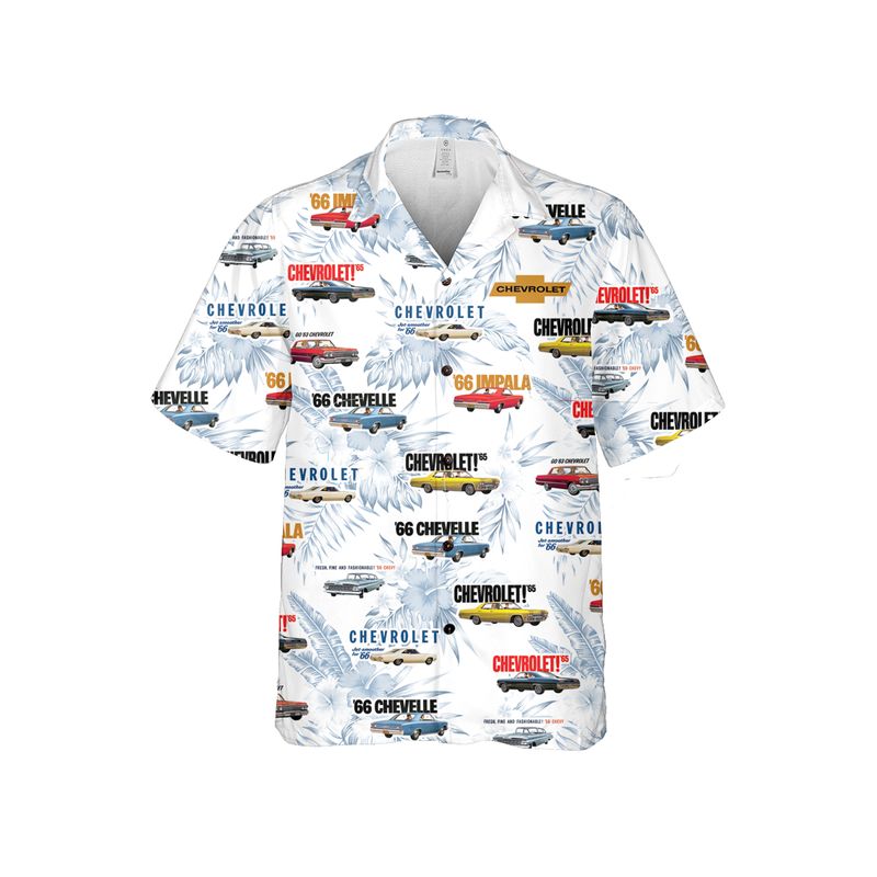 GM Classic Chevrolet 50's and 60's Cars Hawaiian Shirt for Men, Regular Fit, Short Sleeve, Casual Button-Down Beach Shirt