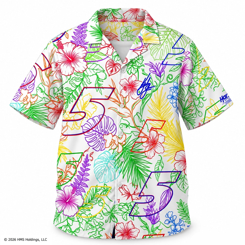 Hendrick Motorsports Kyle Larson #5 White Tropical Floral Hawaiian Shirt