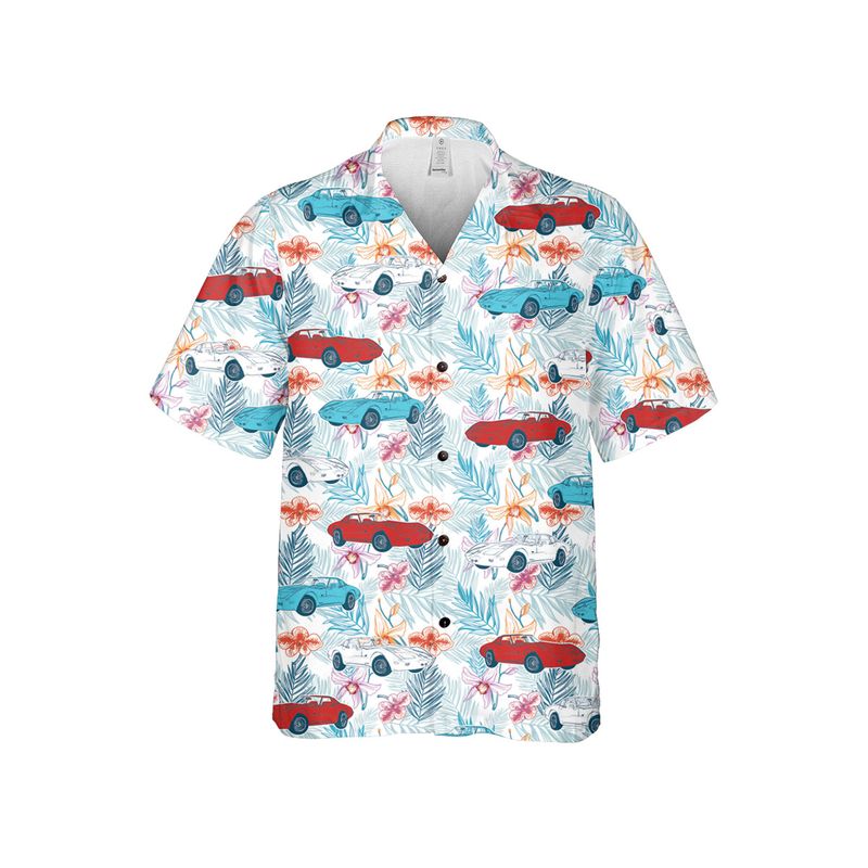 C3 Corvette Men's Multicolor Short Sleeve Front Button Hawaiian Style Shirt
