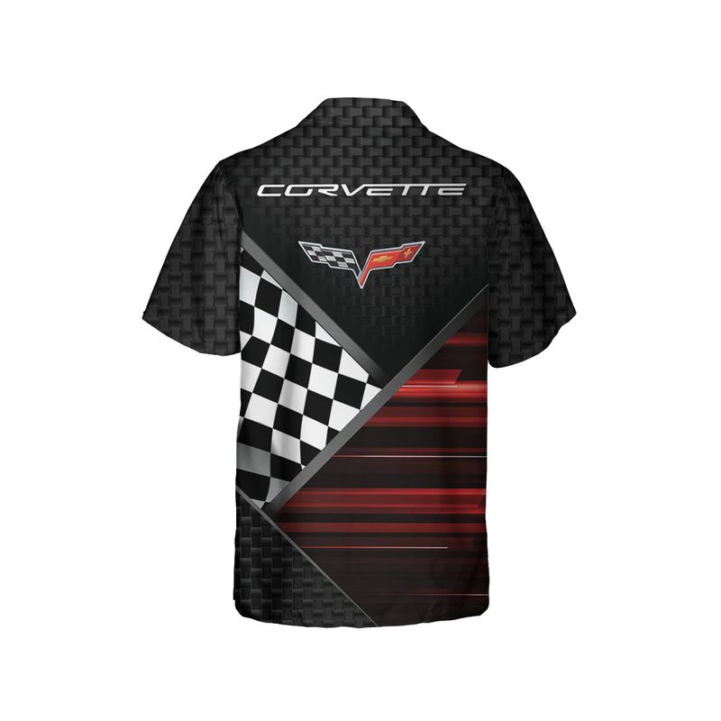C6 Corvette Flag Logo Racing Design Hawaiian Shirt for Men, Short Sleeve, Regular Fit, Button-Down Casual Summer Shirt