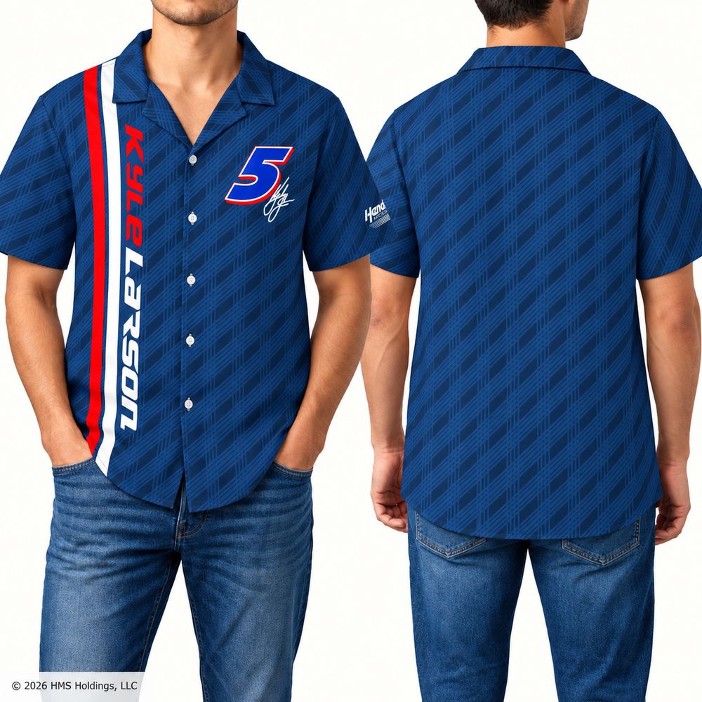Hendrick Motorsports Kyle Larson #5 Blue Racing Stripe Hawaiian Shirt