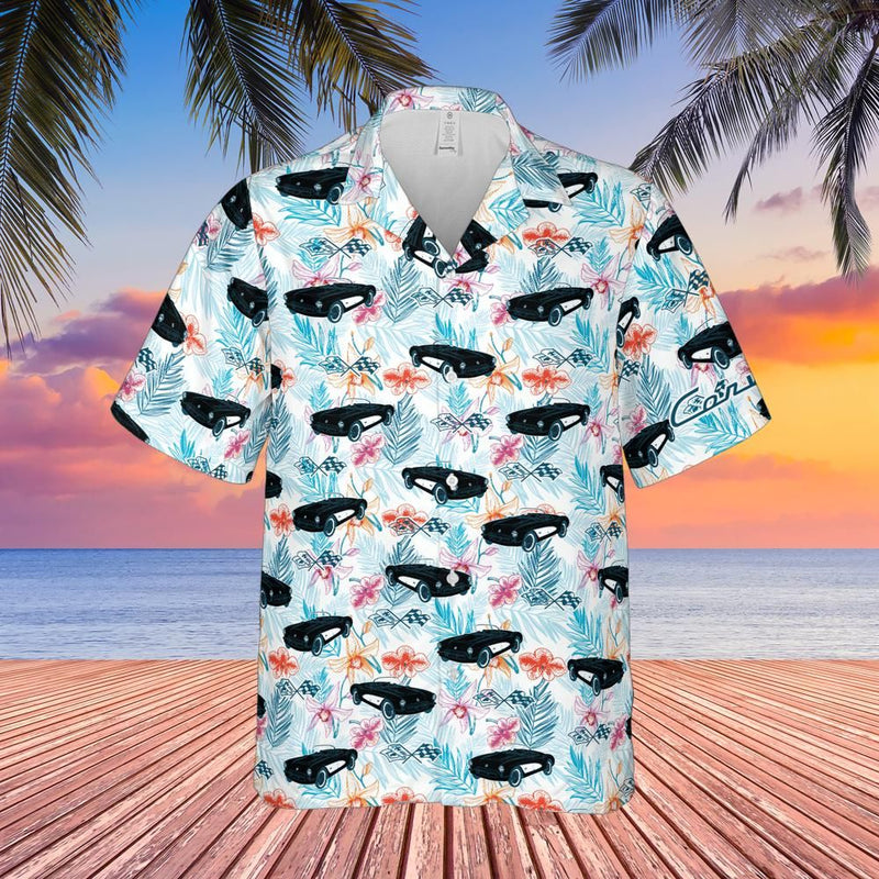 C1 Chevrolet Corvette Tuxedo Black Men's Short Sleeve Front Button Hawaiian Shirt