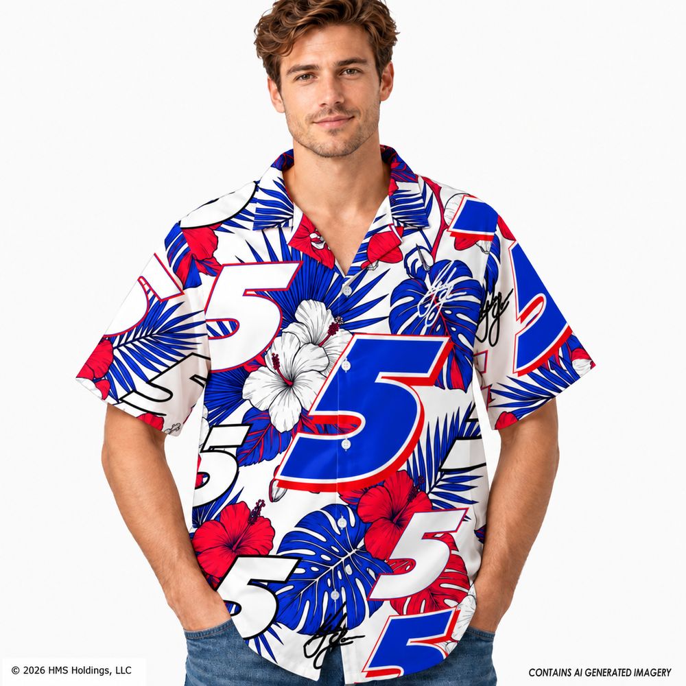 Hendrick Motorsports Kyle Larson #5 Red White Blue Floral Hawaiian Shirt