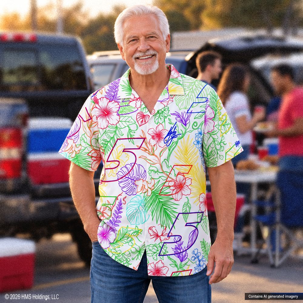 Hendrick Motorsports Kyle Larson #5 White Tropical Floral Hawaiian Shirt