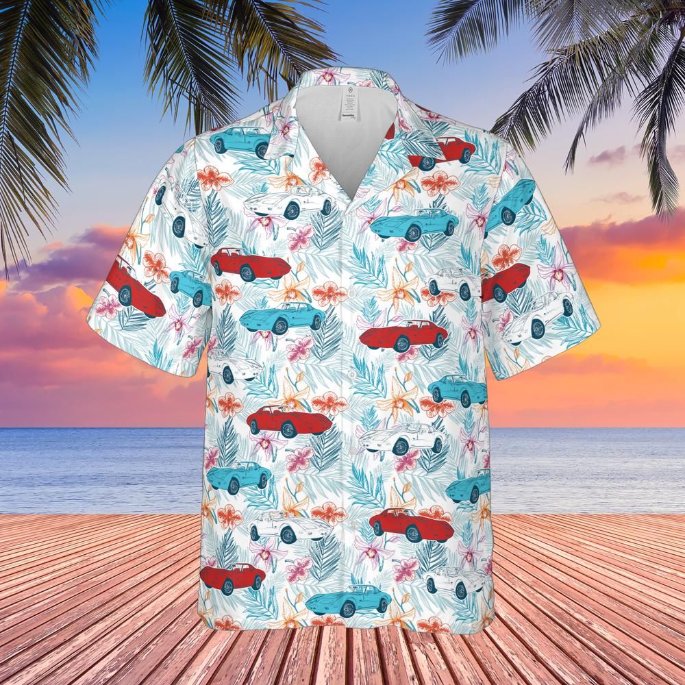 C3 Corvette Herren-Hemd im Hawaii-Stil, mehrfarbig, kurzärmlig, mit Knopfleiste vorne