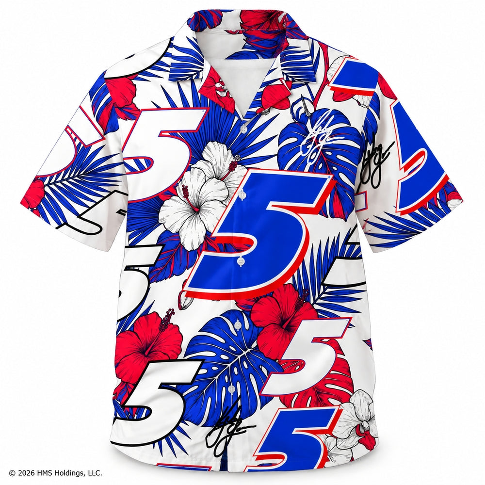 Hendrick Motorsports Kyle Larson #5 Red White Blue Floral Hawaiian Shirt