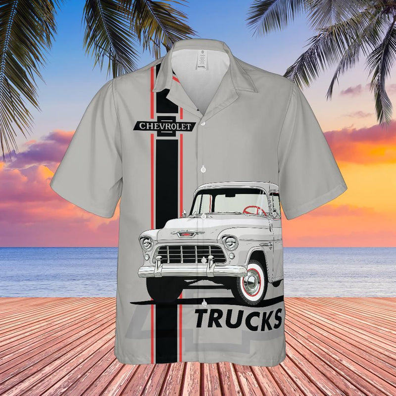 GM Chevrolet Vintage Pickup Men’s Hawaiian Shirt, Button Down, Short Sleeve, Classic Chevy Truck Graphic Design