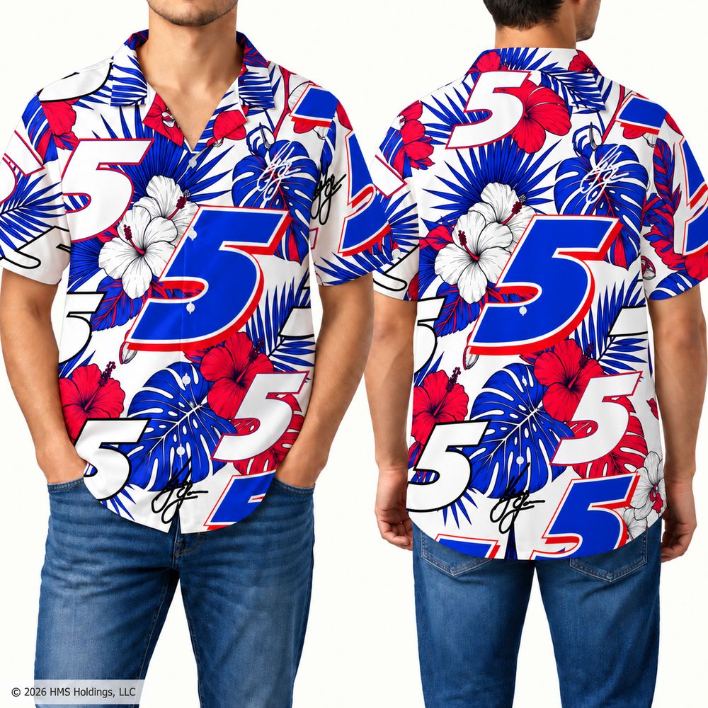 Hendrick Motorsports Kyle Larson #5 Red White Blue Floral Hawaiian Shirt