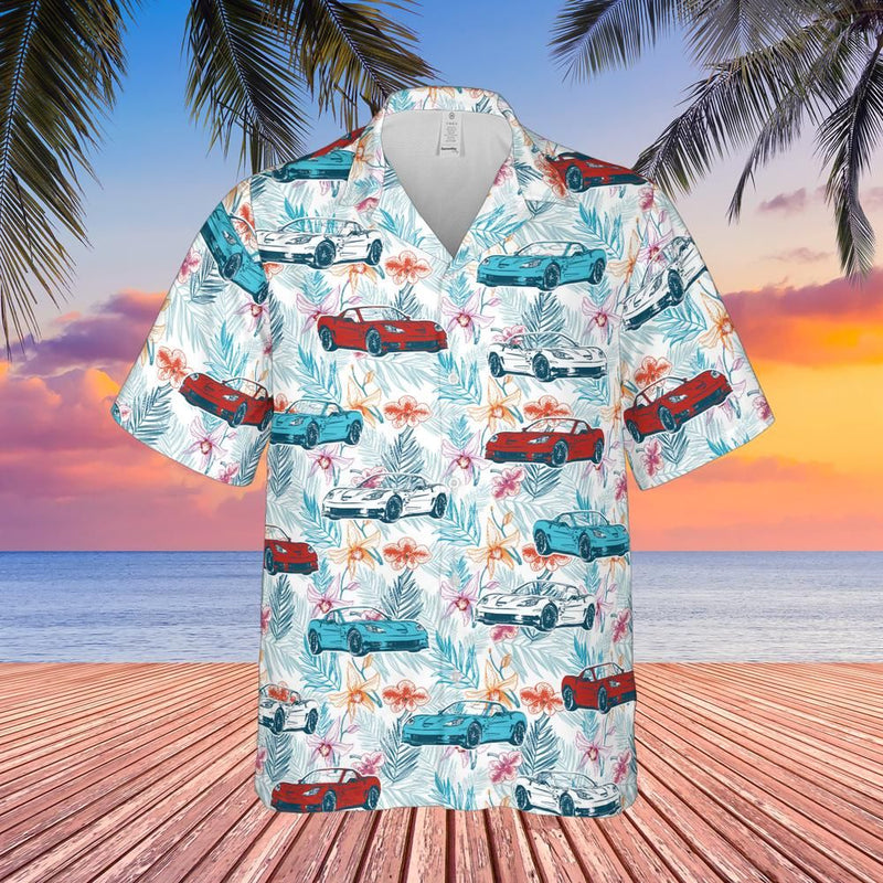 C6 Corvette Herren-Hemd im Hawaii-Stil, mehrfarbig, kurzärmlig, mit Knöpfen vorne