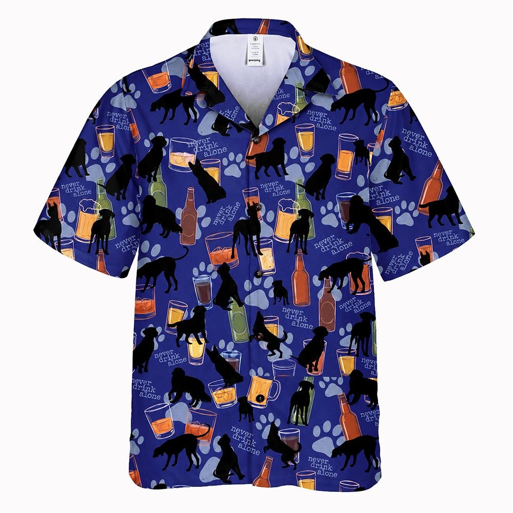 Dog is Good Men's "Never Drink Alone" Blue Hawaiian Shirt