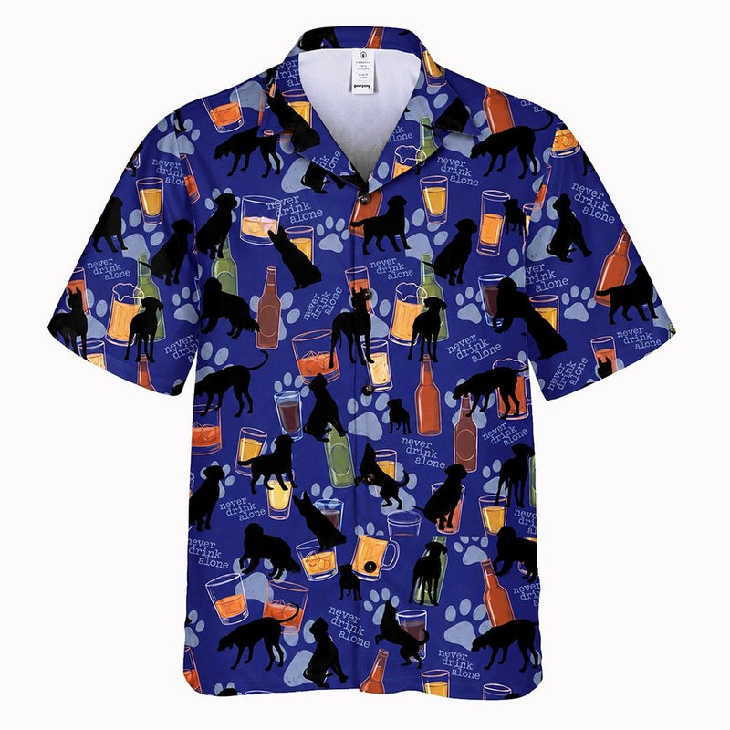 Dog is Good Men's "Never Drink Alone" Blue Hawaiian Shirt