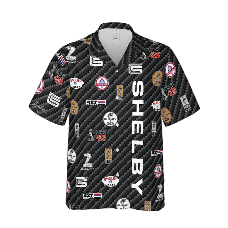 Shelby Logo Carbon Pattern Men’s Short Sleeve Button Up Hawaiian Shirt