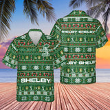 Carroll Shelby Ugly Christmas Green Hawaiian Shirt, Geometric Christmas Pattern, Traditional Shelby Snake Logo