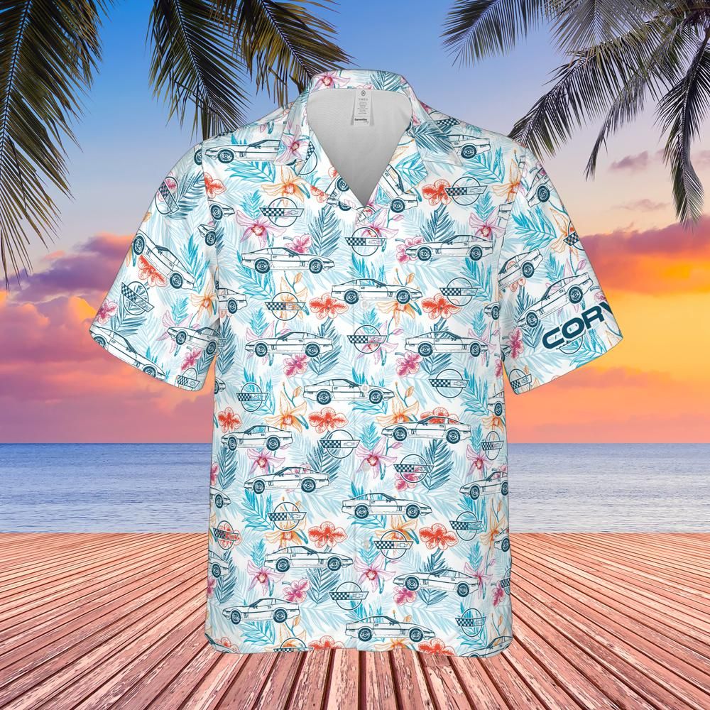 C4 Chevrolet Corvette Hawaiian Shirt Arctic White Men's Short Sleeve Front Button Hawaiian  Shirt