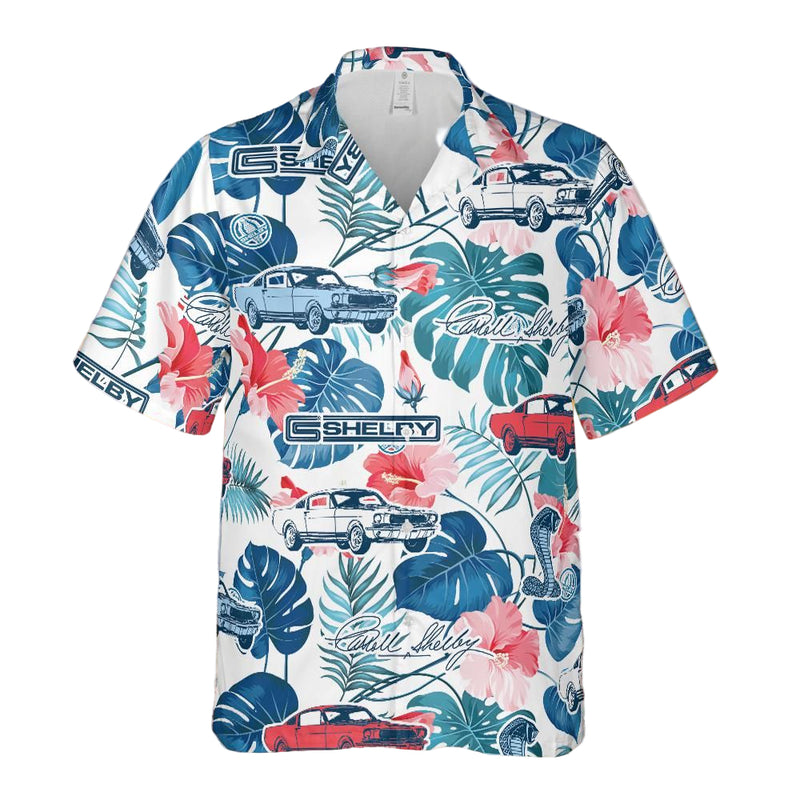 Carroll Shelby GT350 Multicolor Short Sleeve Front Button Hawaiian Style Shirt