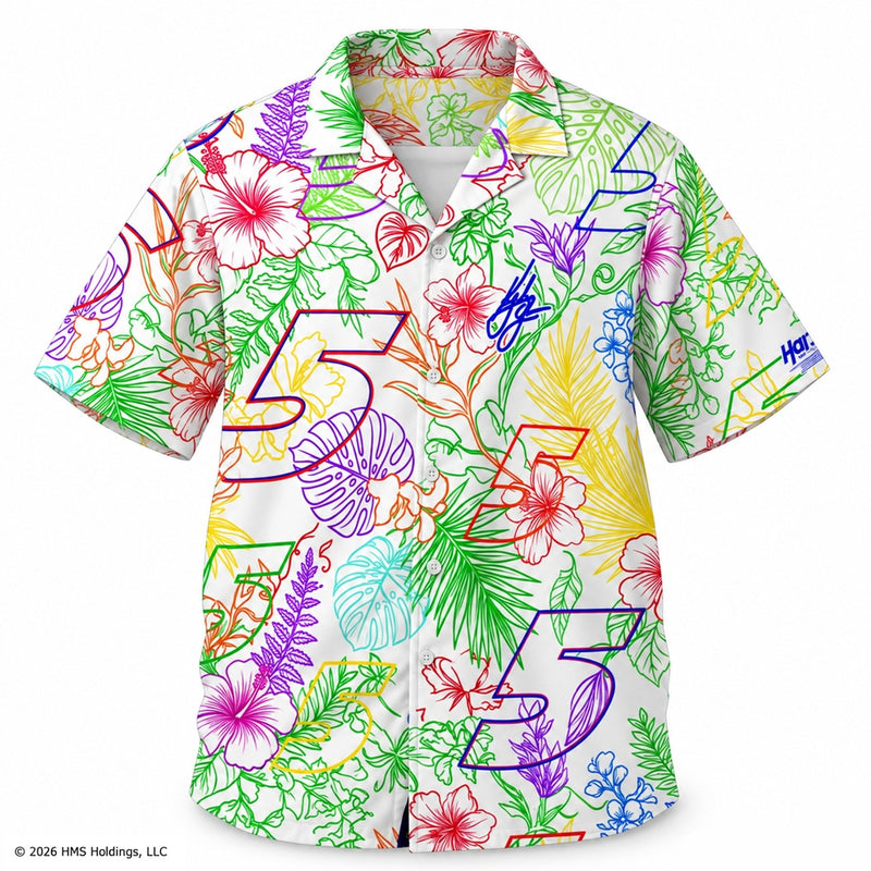 Hendrick Motorsports Kyle Larson #5 White Tropical Floral Hawaiian Shirt