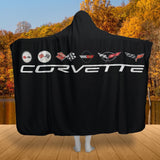 C1-C6 Corvette Collector's Hooded Blanket – Solid Black Background & Sherpa Fleece, Built for the Drive, Styled for the Chill, 2 Sizes
