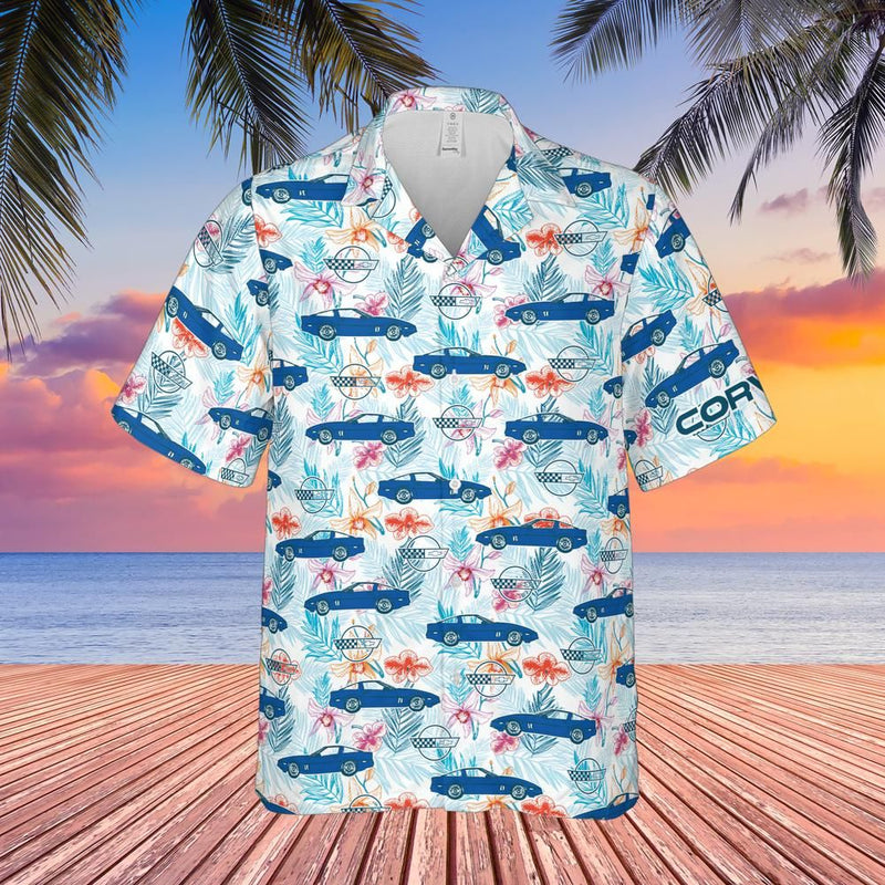 C4 Chevrolet Corvette Hawaiian Shirt Admiral Blue Men's Short Sleeve Front Button Hawaiian Shirt
