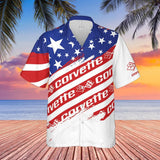 Men’s Chevy Corvette C3 Americana Hawaiian Shirt, Red, White, and Blue Stars and Stripes, Button-Down, Short Sleeve