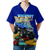 BIGFOOT 4x4 Monster Truck Hawaiian Shirt – VROOM & CRUSH Design, Blue Short Sleeve for Men