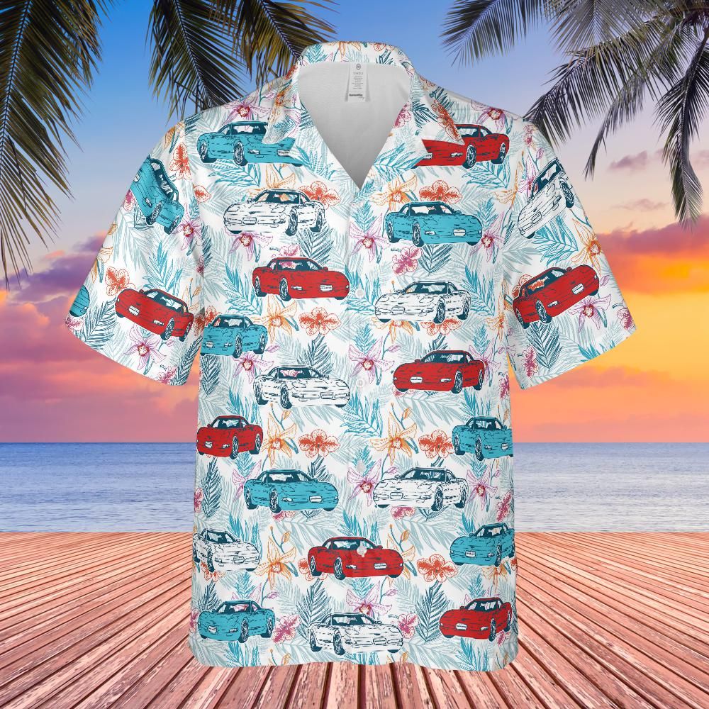 C5 Corvette Men's Multicolor Short Sleeve, Regular Fit, Button-Down Casual Summer Shirt