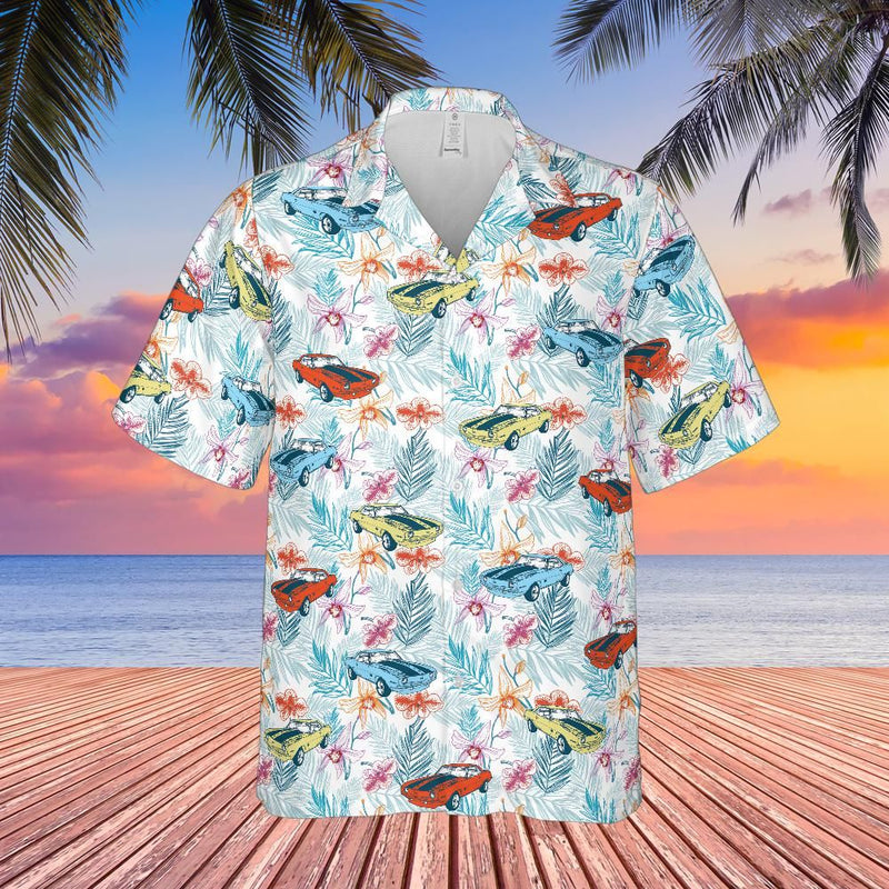 Camaro Front Button Multicolor Hawaiian Style Shirt Sleeve Shirt