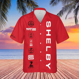 Carroll Shelby Red Hawaiian Shirt, Celebrating Muscle Car Heritage with Historical Shelby Badge Designs in Black and White