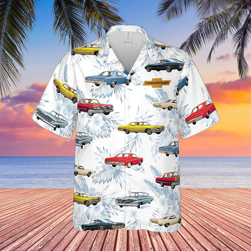 GM Classic Car Hawaiian Shirt for Men, Multiple Classic GM Cars, Regular Fit, Short Sleeve, Casual Button-Down Beach Shirt