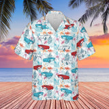 C1 Chevrolet Corvette Men's Multicolor Short Sleeve Front Button Hawaiian Style Shirt