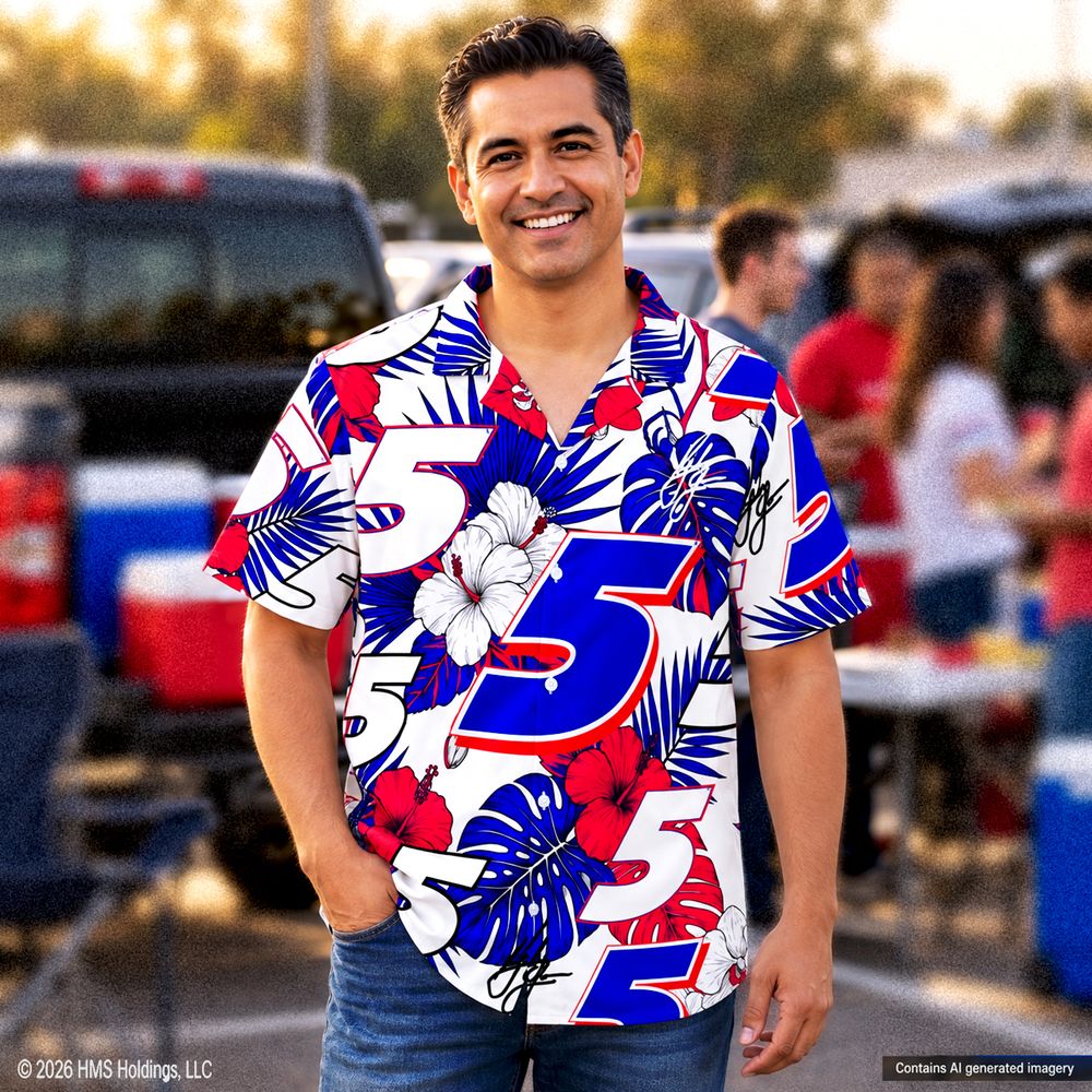 Hendrick Motorsports Kyle Larson #5 Red White Blue Floral Hawaiian Shirt