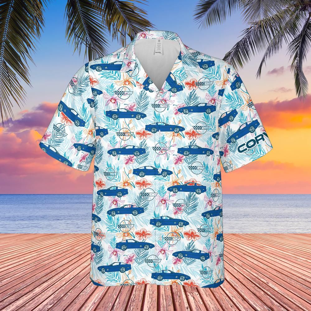 C4 Chevrolet Corvette Hawaiian Shirt Admiral Blue Men's Short Sleeve Front Button Hawaiian Shirt