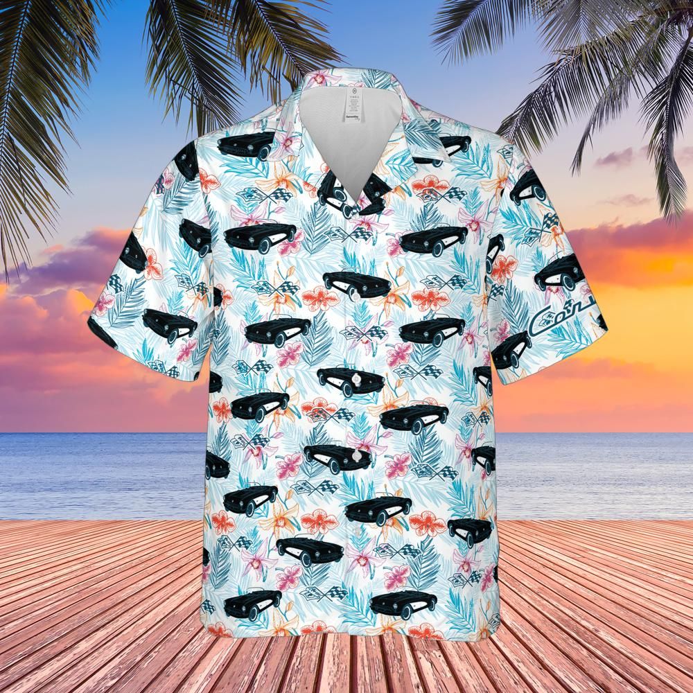 C1 Chevrolet Corvette Tuxedo Black Men's Short Sleeve Front Button Hawaiian Shirt