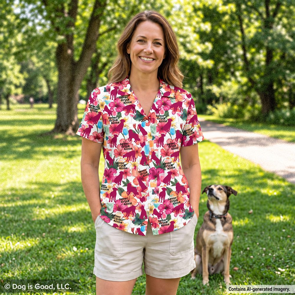 Dog is Good Women's "Never Drink Alone" Floral Hawaiian Shirt