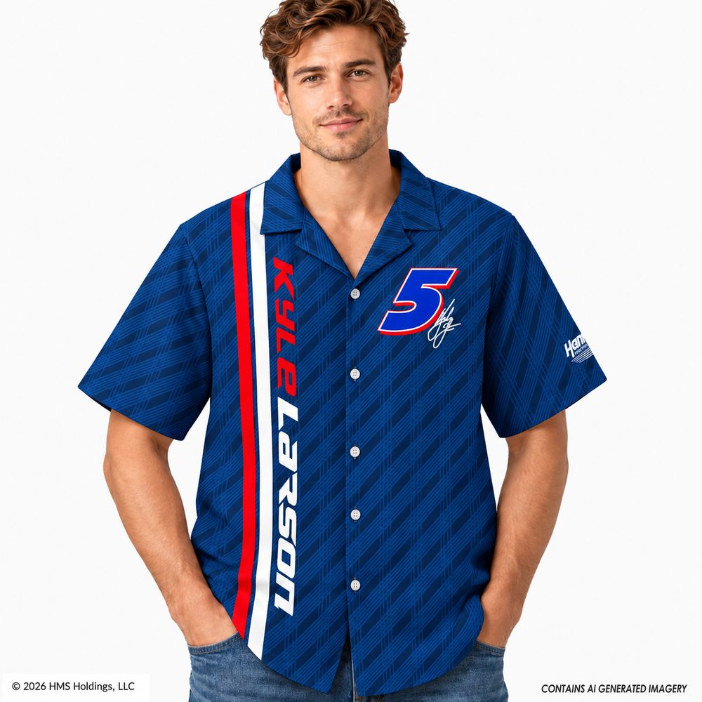 Hendrick Motorsports Kyle Larson #5 Blue Racing Stripe Hawaiian Shirt