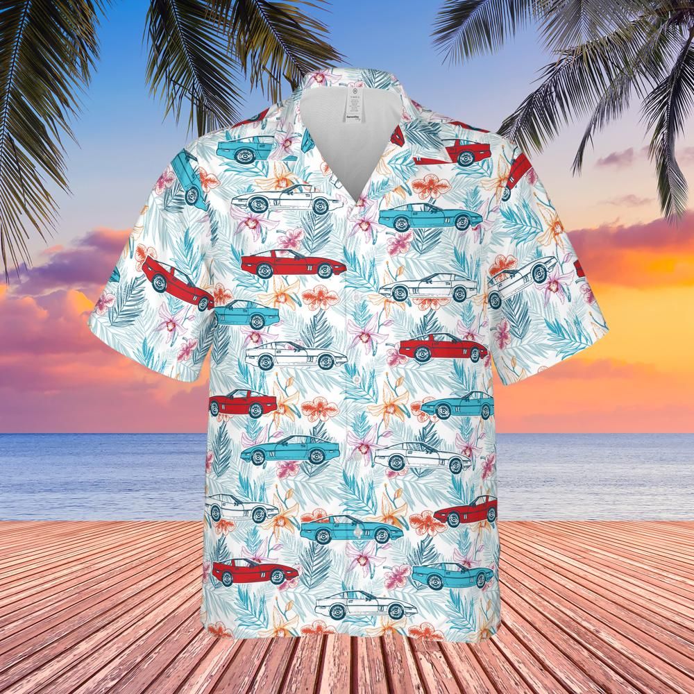C4 Corvette Men's Multicolor Short Sleeve Front Button Hawaiian Style Shirt