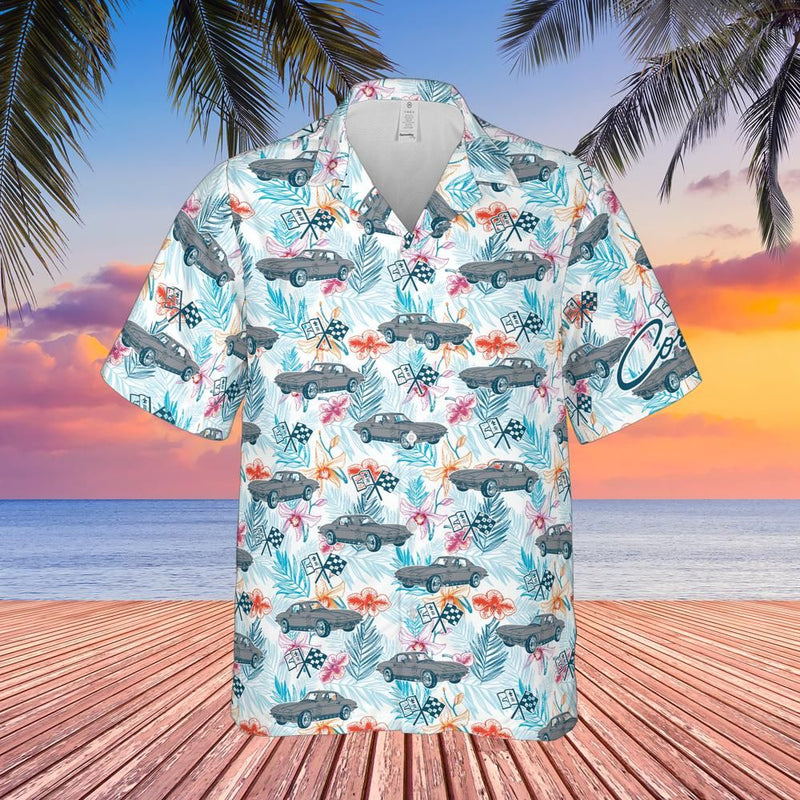 C2 Chevrolet Corvette Hawaiian Shirt Silver Pearl Men's Short Sleeve Front Button Hawaiian Shirt