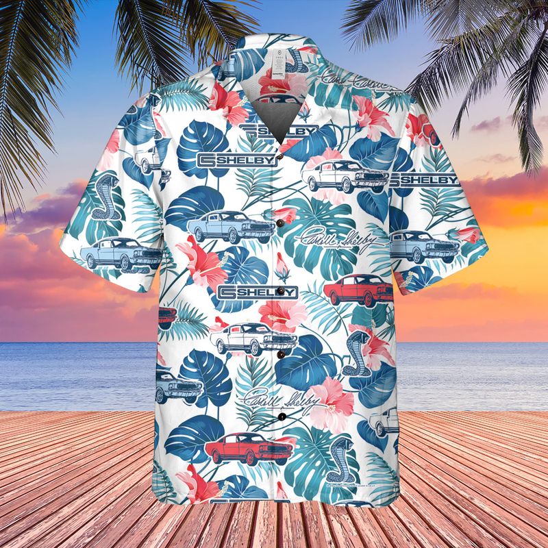 Carroll Shelby GT350 Multicolor Short Sleeve Front Button Hawaiian Style Shirt
