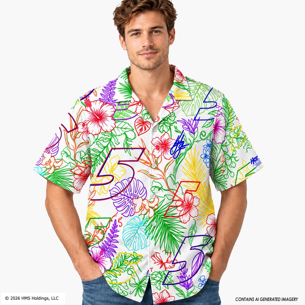 Hendrick Motorsports Kyle Larson #5 White Tropical Floral Hawaiian Shirt