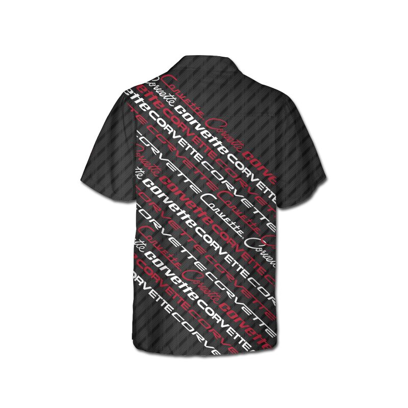 C1-C6 Corvette American Flag Hawaiian Shirt for Men, US Flag Stars and Stripes Design, Regular Fit, Short Sleeve, Patriotic Charcoal, Casual Button-Down Beach Shirt
