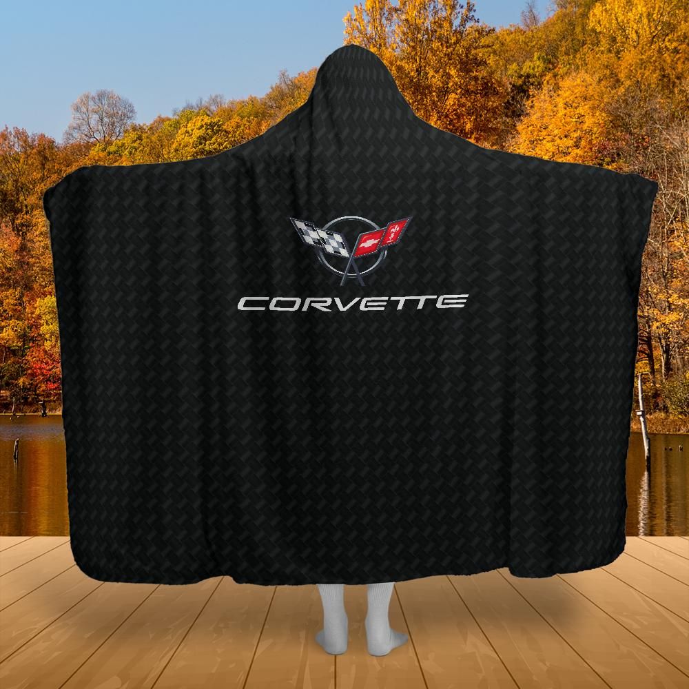 C5 Corvette Hooded Blanket – Carbon Background & Sherpa Fleece,  Built for the Drive, Styled for the Chill, 2 Sizes