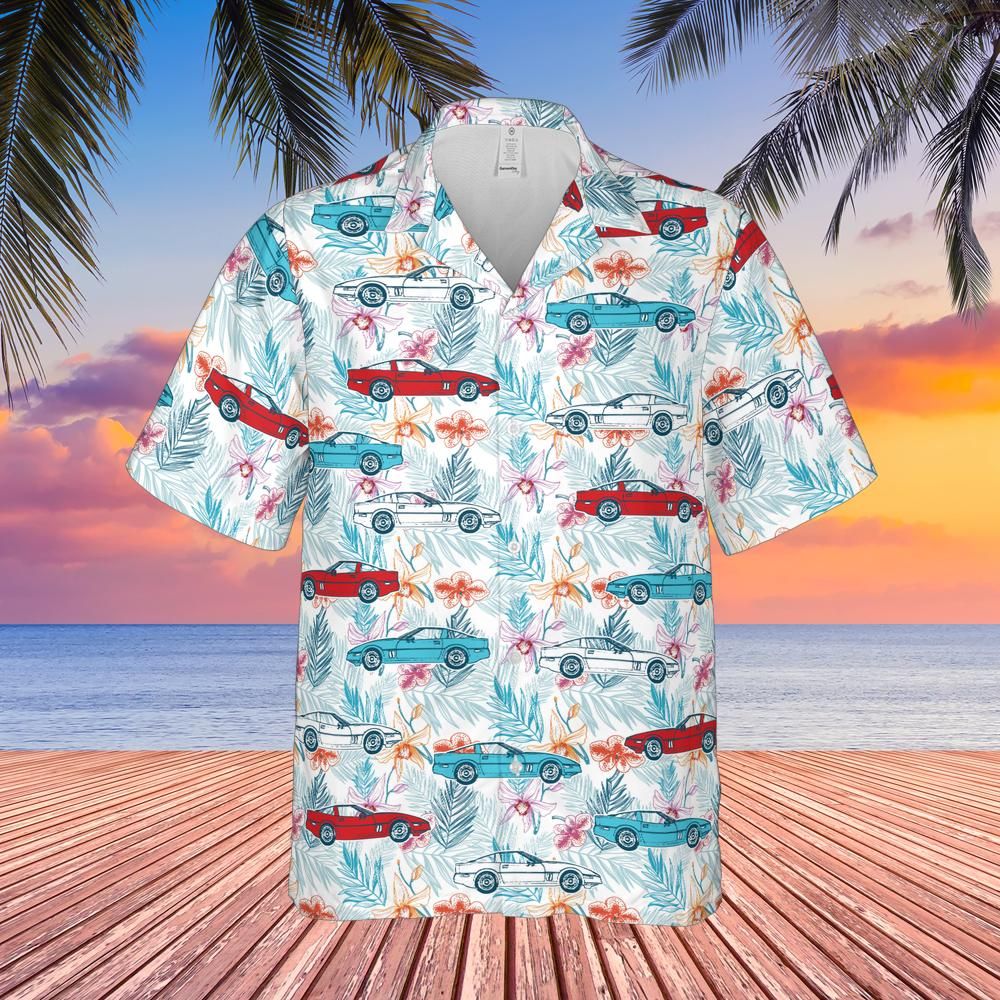C4 Corvette Men's Multicolor Short Sleeve Front Button Hawaiian Style Shirt