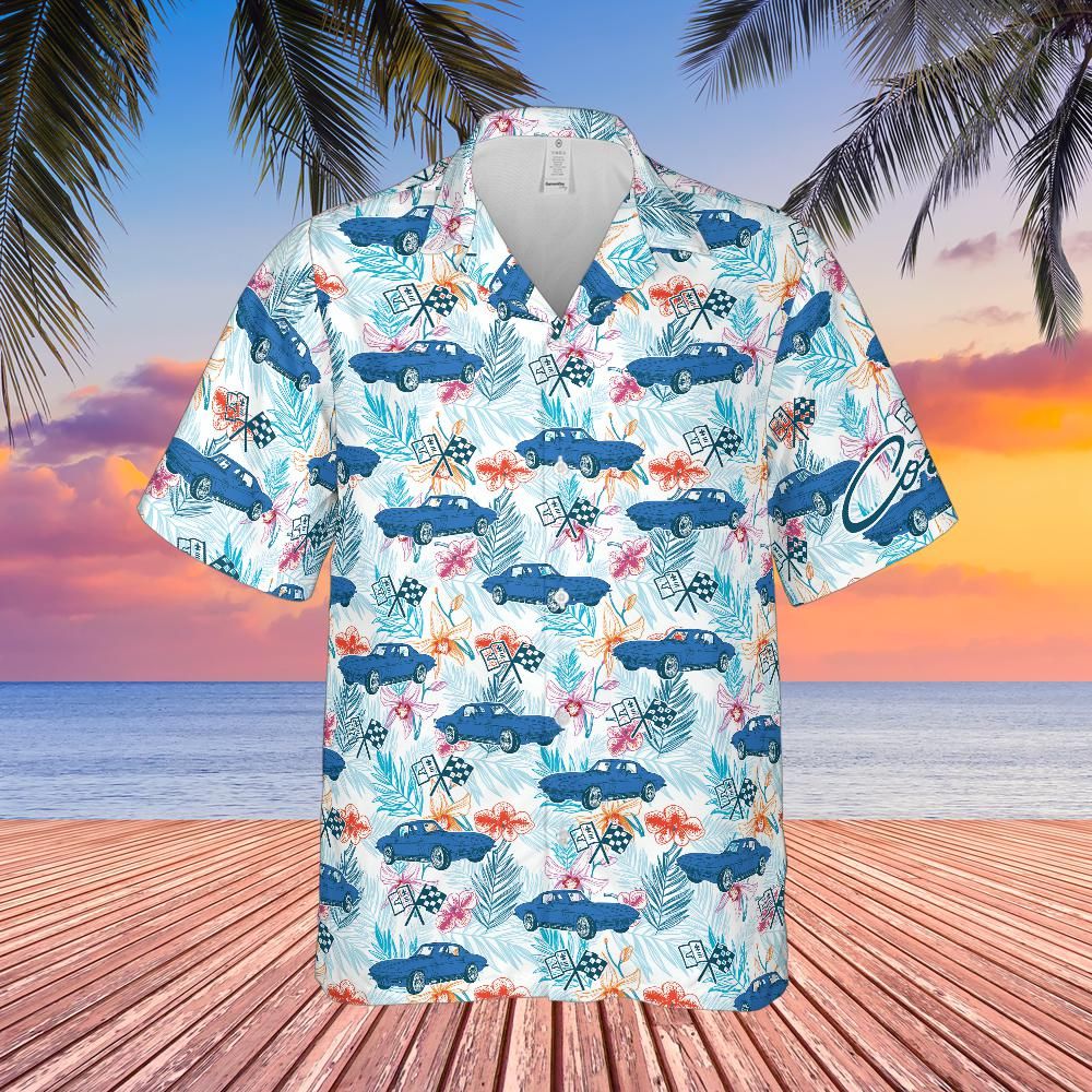 C2 Chevrolet Corvette Hawaiian Shirt Nassau Blue Men's Short Sleeve Front Button Hawaiian Shirt