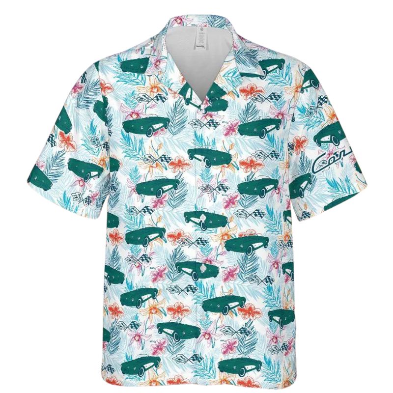 C1 Chevrolet Corvette Hawaiian Shirt Cascade Green Men's Short Sleeve Front Button Hawaiian Shirt