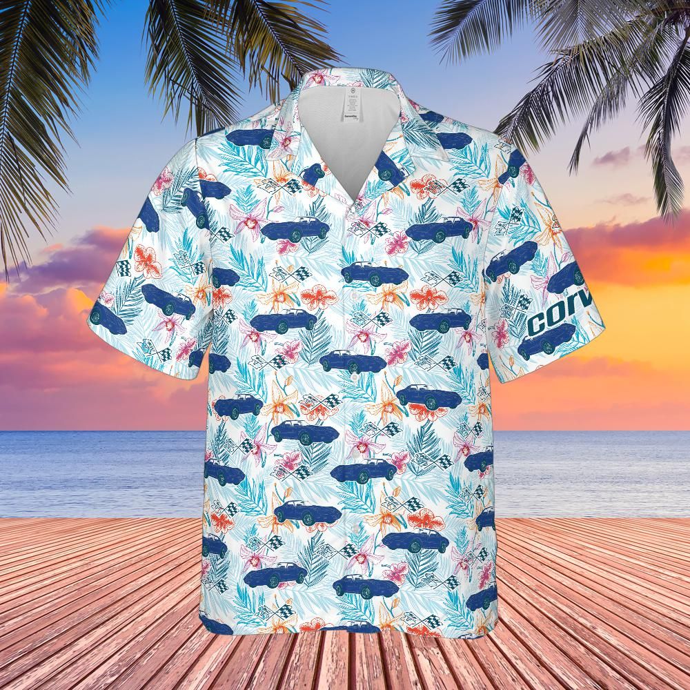 C3 Chevrolet Corvette Hawaiian Shirt Lemans Blue Men's Short Sleeve Front Button Hawaiian Shirt