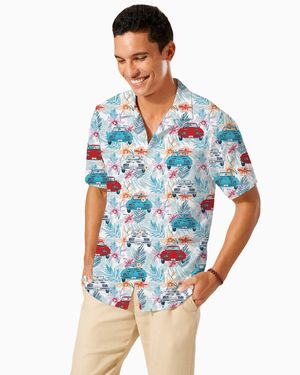 C2 Corvette Men's Multicolor Short Sleeve Front Button Hawaiian Style Shirt
