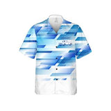 Chevrolet C10 Truck  Blue Pattern Hawaiian Shirt for Men, Geometric blues with the Chevrolet Bowtie Logo and C10 Truck on the left side.